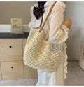 Casual Large Capacity Shoulder Cotton Woven Bag New Arrival Hollow Mesh Tote Bag Seaside Holiday Beach Bag for Women
