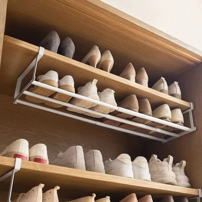 Adjustable Shoe Rack | Space-Saving Layered Organizer For Home Shoe Cabinets | Under-Shelf Shoe Holder With Hanging Basket