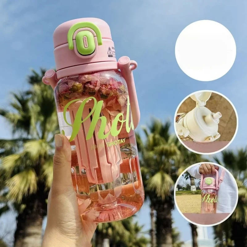 SHOTAY 850/1000ml Tritan Water Bottle BPA-Free Straw Cup with Pop-up Lid＆Tea Strainer Portable Summer Drink Cups Travel Mug