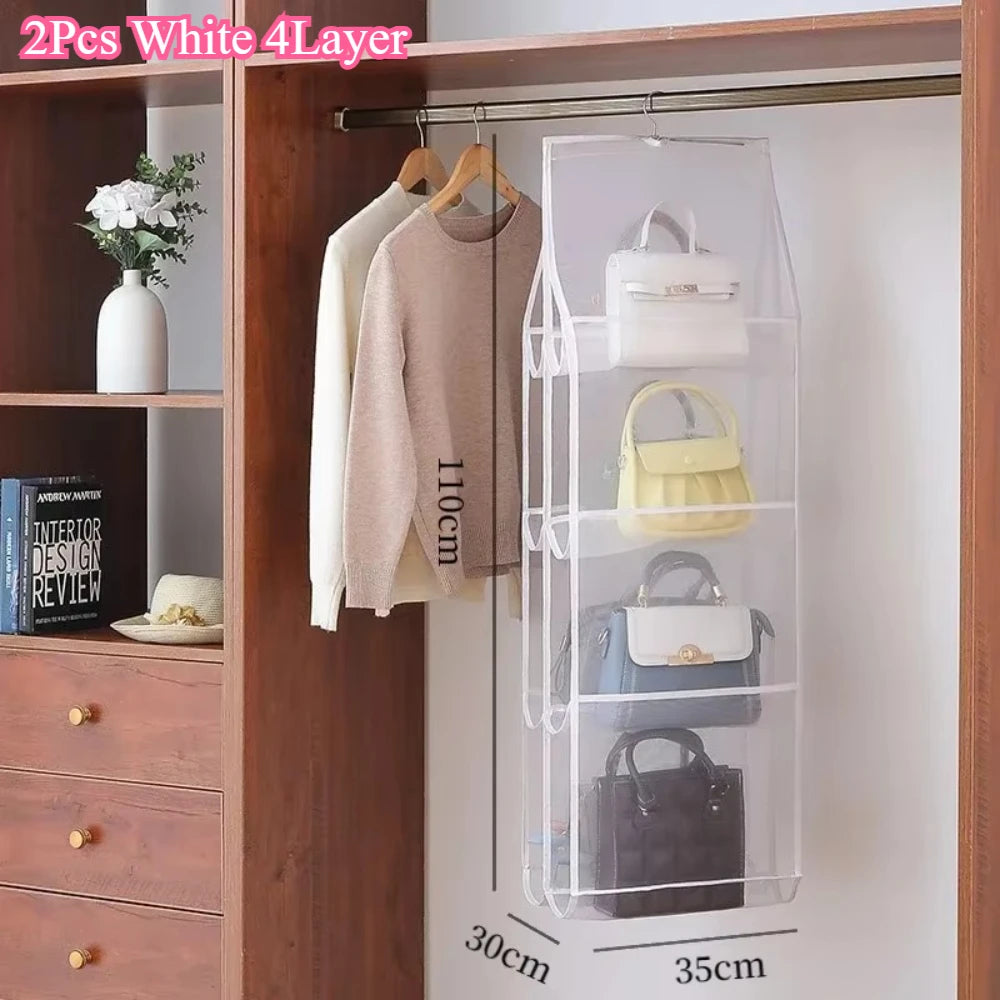 1/2Pcs Hanging Type Storage Bags for bag Organizer 3/4Layer Eco-Friendly Dust-proof Transparent bag organizer Storage Container
