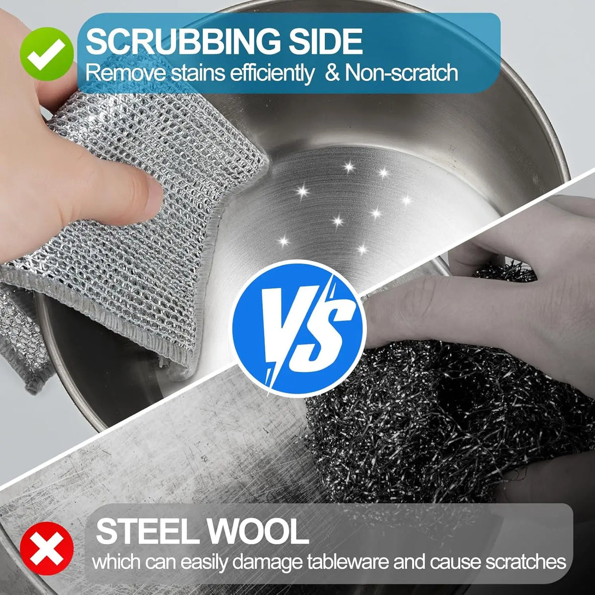 1/100pcs Magic Dishcloth Silver Wire Cleaning Kitchen Cloth Thickened Microfiber Wash Towel Built-in Sponge Steel Wire Ball Rag