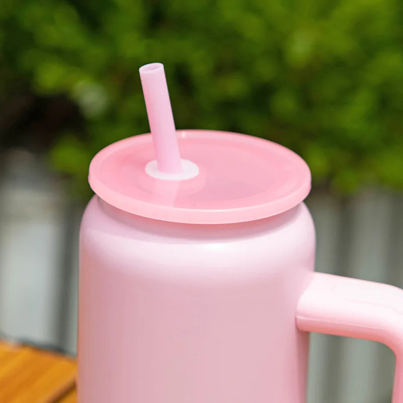 16ozMini Mason Insulated Cup with HandleStainless Steel Straw Insulated Cup Fashionable Couple Water Cup High Appearance Quality