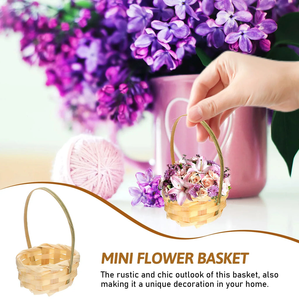 Wicker Basket Decor Bamboo Woven Flower Small Storage Mini Basket With Lid Miniature Mini Basket Hand-Woven Flower