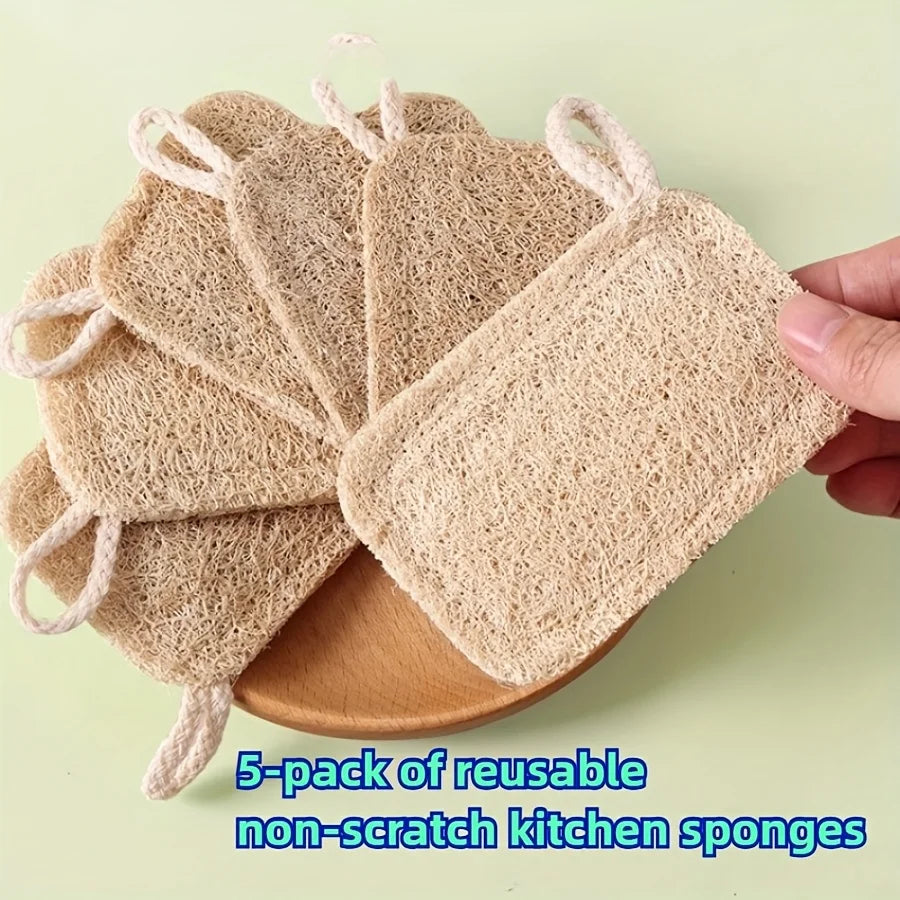 5-Pack Natural Fiber Dish Brushes, Non-Scratch Ergonomic Cleaning Tools for Kitchen & Bathroom, Bamboo Fiber Cleaning Pads