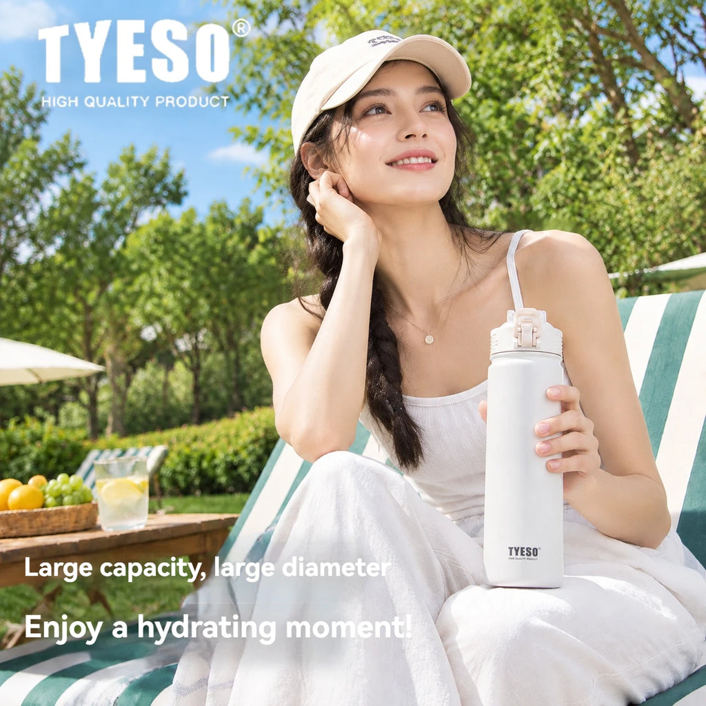 TYESO 600/750ML Thermos Bottle With Straw Stainless Steel Car Thermal Cup Sports Water Bottles Keeps Cold and Heat Thermal Mug