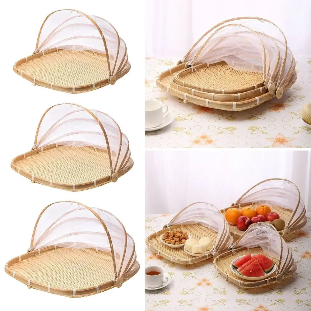Anti-insect Dustproof Basket Anti-mosquito Hand-Woven Tent Basket Fruit Vegetable Tray Mesh Drying Dustpan Food Storage Basket