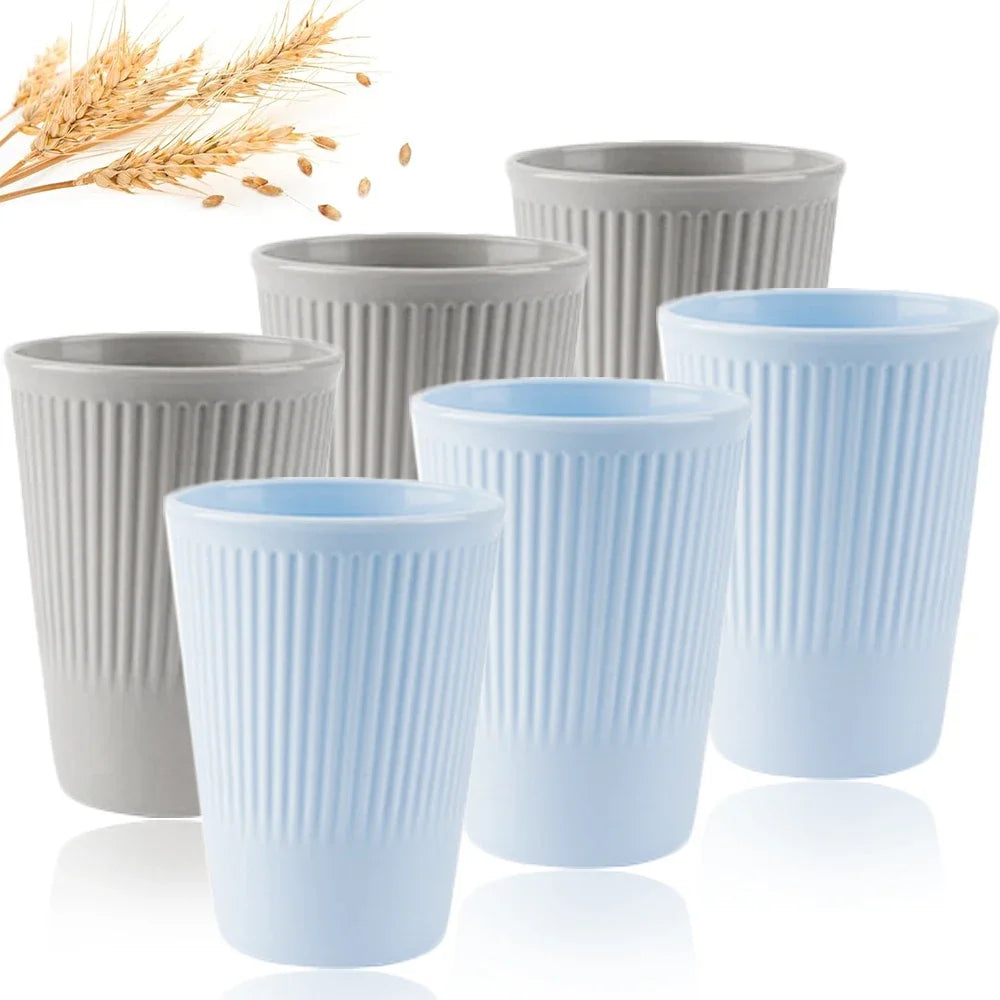 6Pcs Green Washable Wheat Straw Cups Durable Reusable Cups for Water Milk Tea Coffee - Eco-Friendly BPA-Free Dishwasher Safe