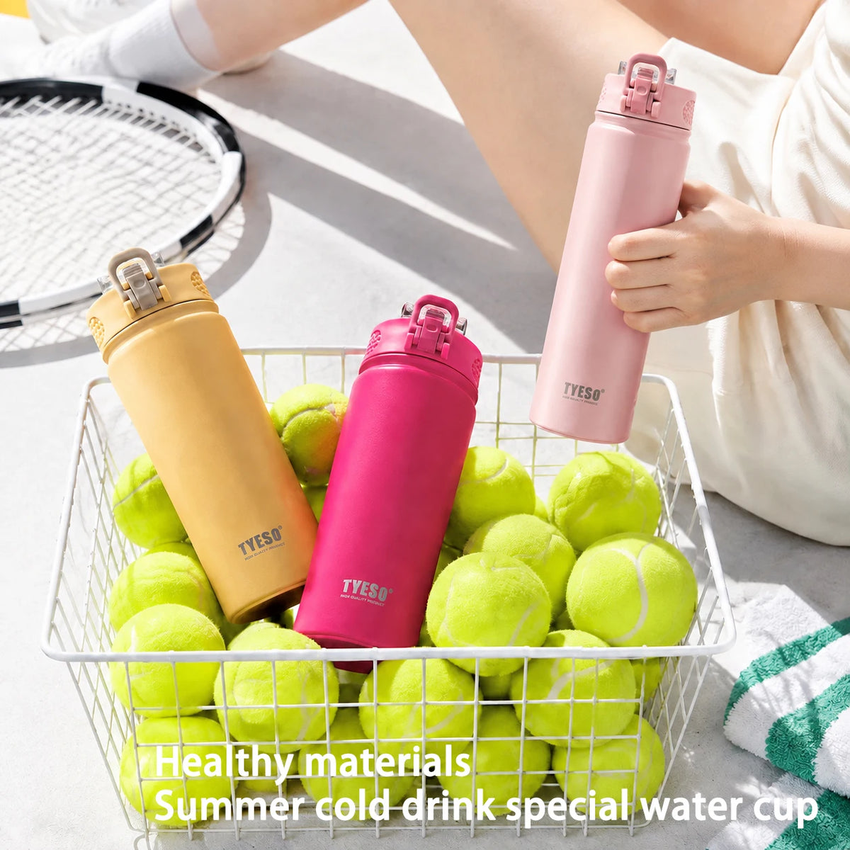 TYESO 600/750ML Thermos Bottle With Straw Stainless Steel Car Thermal Cup Sports Water Bottles Keeps Cold and Heat Thermal Mug