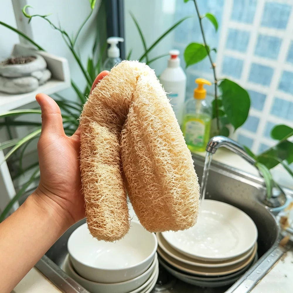35-40cm Natural Loofah Sponge 100% Plant Fiber Fluffy After Washing Eco-Friendly for Bath Kitchen Cleaning Reusable Scrubber