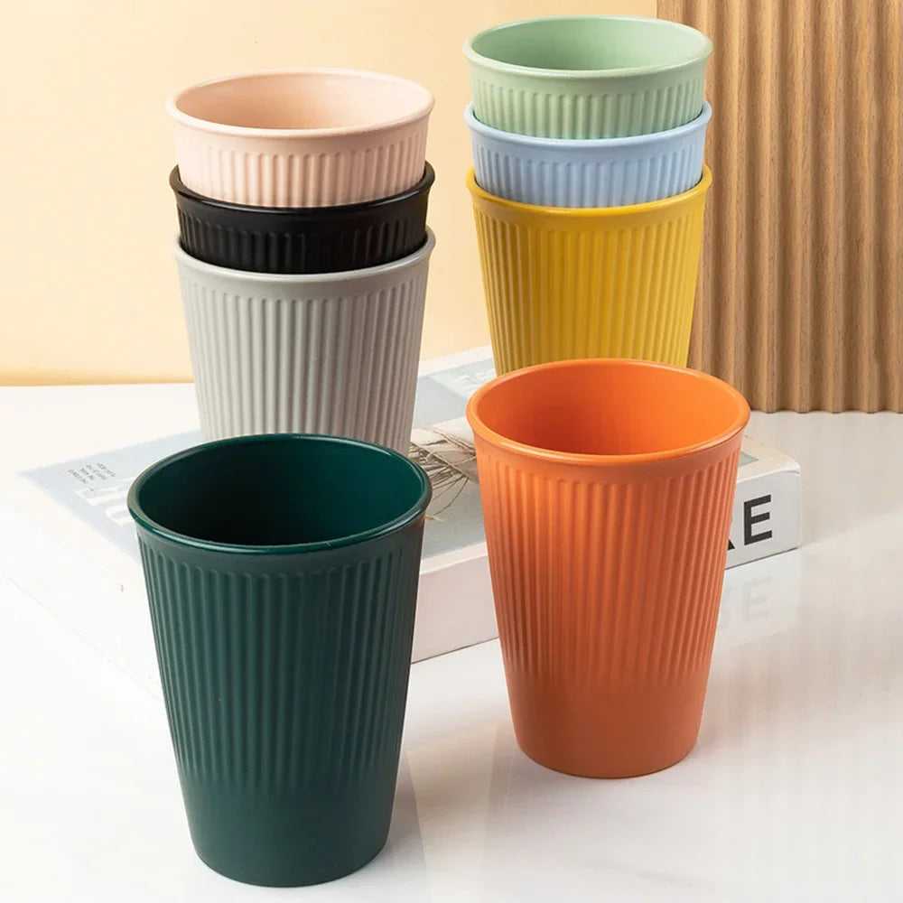 6Pcs Green Washable Wheat Straw Cups Durable Reusable Cups for Water Milk Tea Coffee - Eco-Friendly BPA-Free Dishwasher Safe