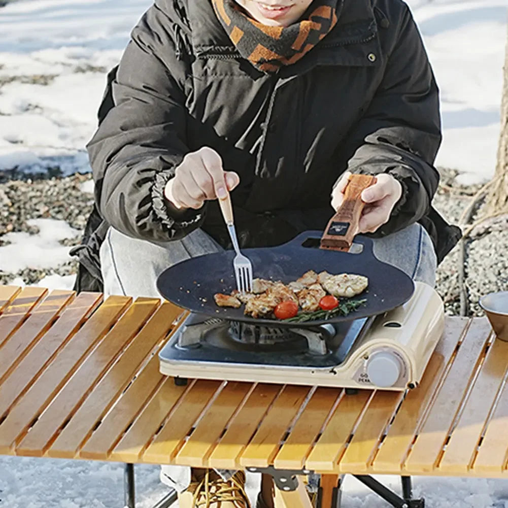 Outdoor Natural Wood Grill Pan Handle Detachable Heat Resistant Anti Scald Grip BBQ Plate Clip Portable Camping Cooking Tool