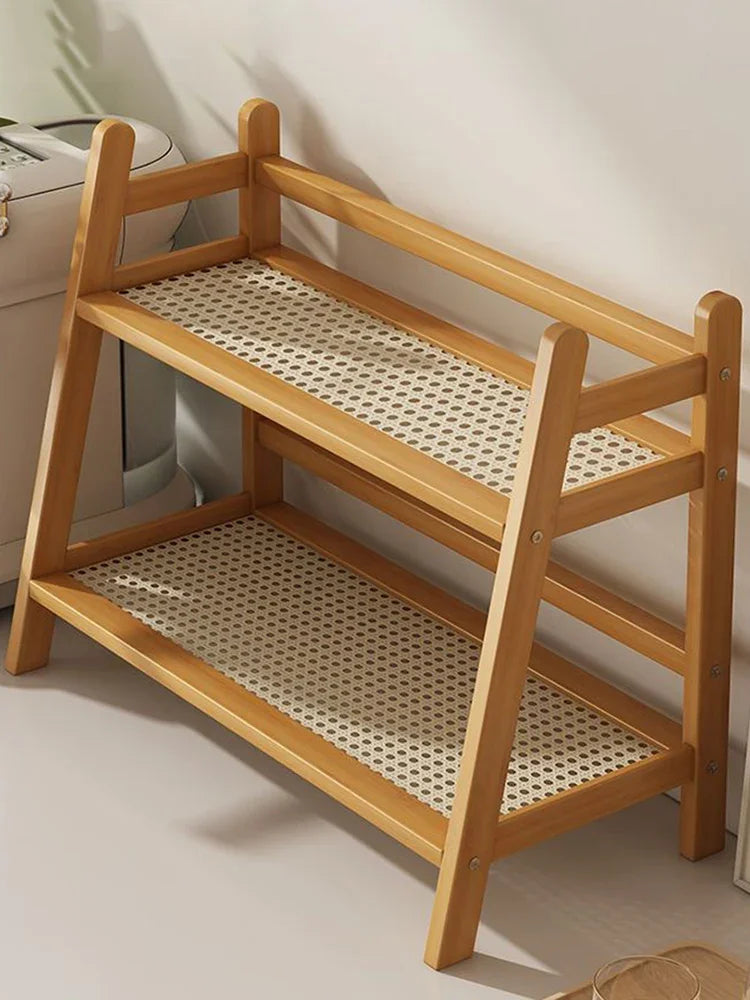 Dual Layer Bamboo Kitchen Storage Shelf Desktop Spice Cup Seasoning Coffee Bar Organizer Rack