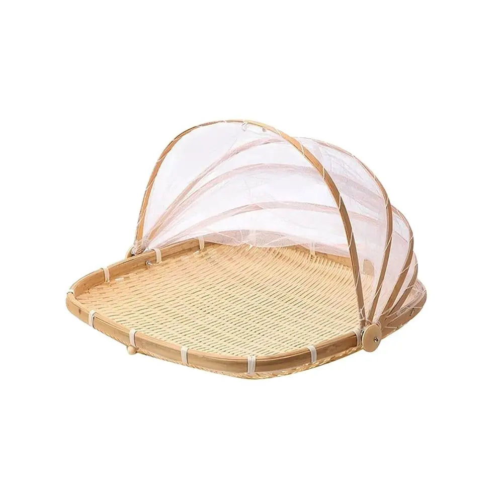 Anti-insect Dustproof Basket Anti-mosquito Hand-Woven Tent Basket Fruit Vegetable Tray Mesh Drying Dustpan Food Storage Basket