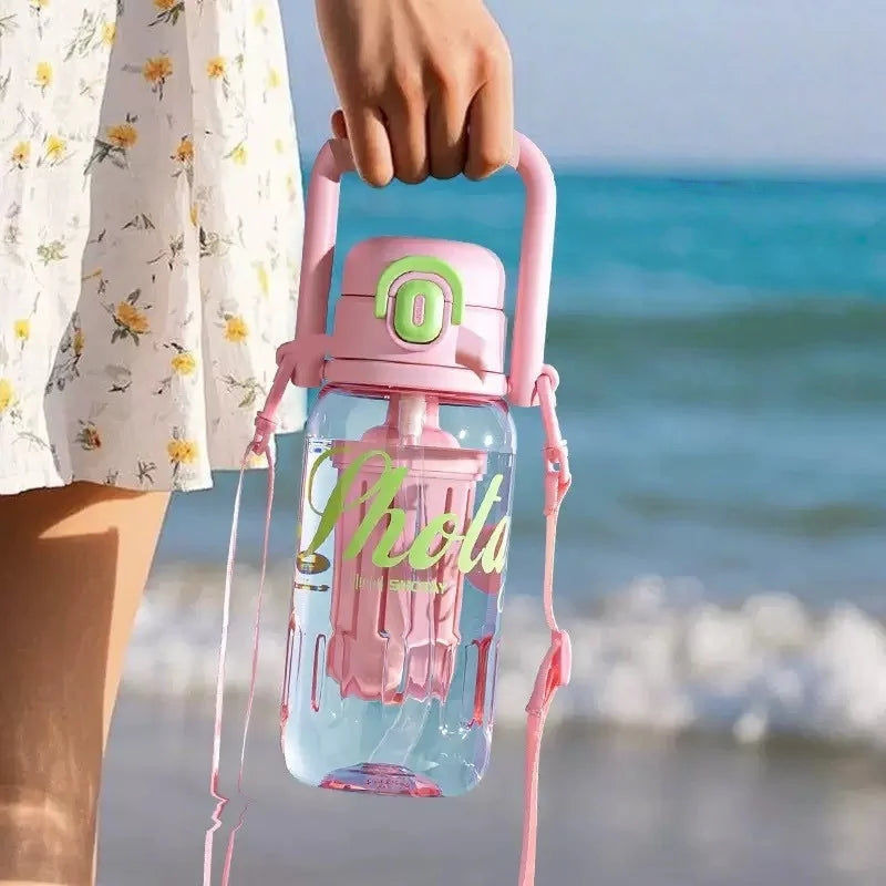 SHOTAY 850/1000ml Tritan Water Bottle BPA-Free Straw Cup with Pop-up Lid＆Tea Strainer Portable Summer Drink Cups Travel Mug
