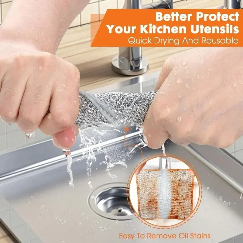 1/50pcs Magic Dishcloth Silver Wire Cleaning Kitchen Cloth Thickened Microfiber Wash Towel Built-in Sponge Steel Wire Ball Rag