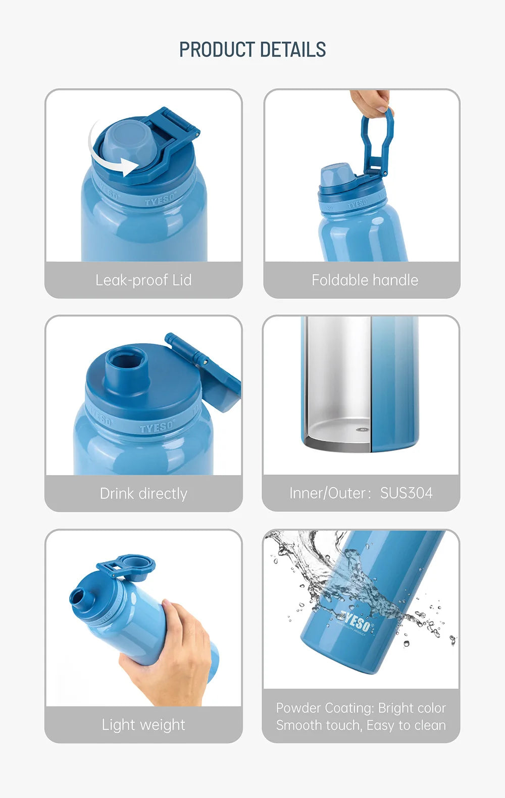 TYESO Stainless Steel Thermal Cup Car Insulated Flask Water Tumbler for Outdoor Sports Thermos Bottle Travel Vacuum Flasks