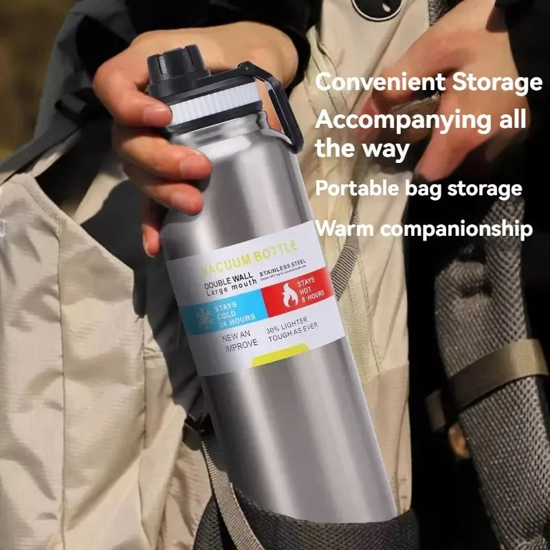 Insulated Stainless Steel Thermal Bottle 600-1000ML Vacuum Flask for Sports and Car Travel, Keeps Beverages Hot & Cold