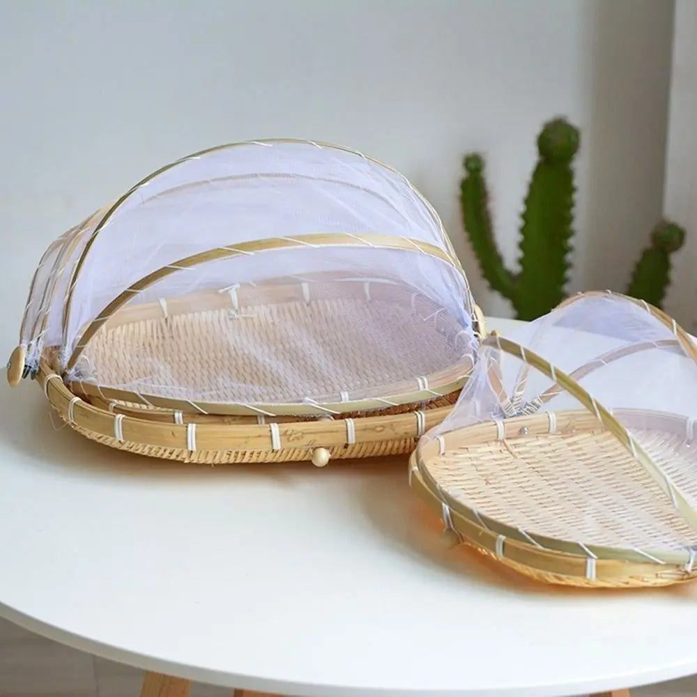 Anti-insect Dustproof Basket Anti-mosquito Hand-Woven Tent Basket Fruit Vegetable Tray Mesh Drying Dustpan Food Storage Basket