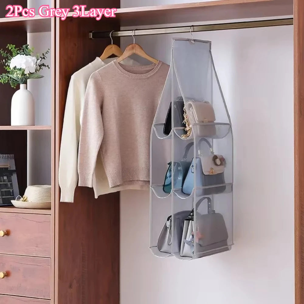 1/2Pcs Hanging Type Storage Bags for bag Organizer 3/4Layer Eco-Friendly Dust-proof Transparent bag organizer Storage Container