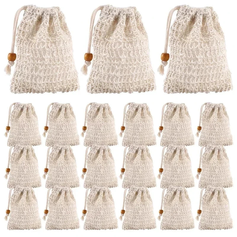 5-100Pcs Shower Bath Sisal Soap Bag Natural Sisal Soap Bag Exfoliating Soap Saver Pouch Holder for Bath & Shower Use
