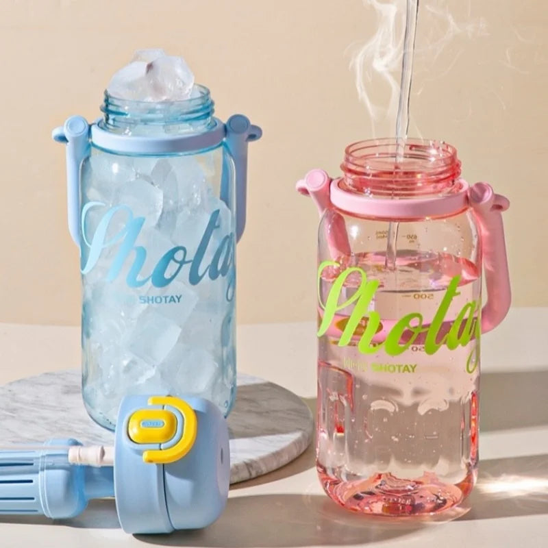 SHOTAY 850/1000ml Tritan Water Bottle BPA-Free Straw Cup with Pop-up Lid＆Tea Strainer Portable Summer Drink Cups Travel Mug