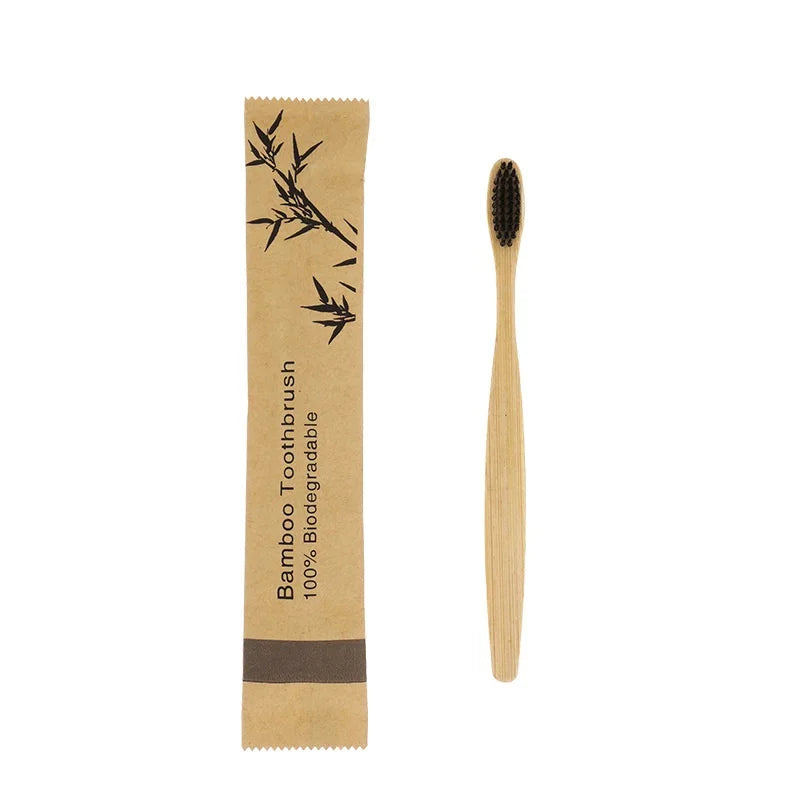 10Pcs Bamboo Toothbrush Eco Friendly Wooden Tooth Brush Soft Bristle Tip Charcoal Adults Oral Care Toothbrushes Hotel Travel