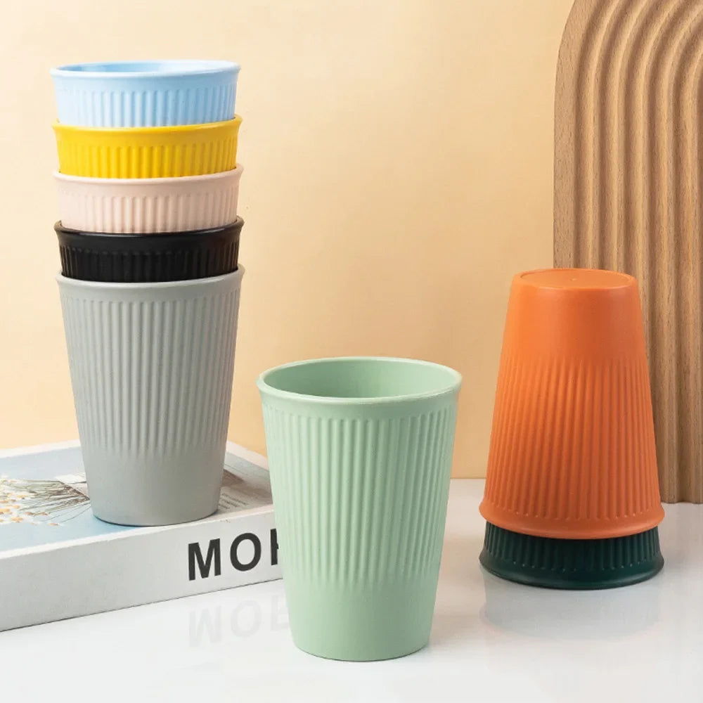 6Pcs Green Washable Wheat Straw Cups Durable Reusable Cups for Water Milk Tea Coffee - Eco-Friendly BPA-Free Dishwasher Safe