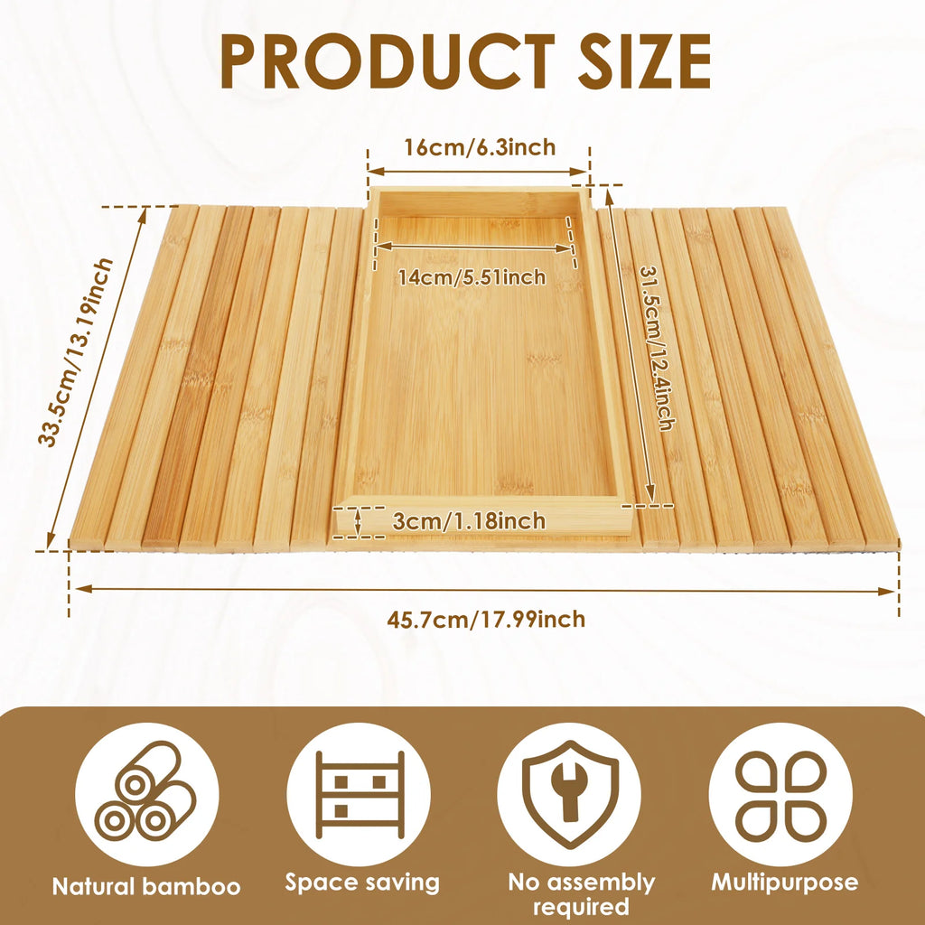 3 in 1 Couch Cup Holder Natural Bamboo Sofa Armrest Tray Foldable Beverage Cups Remote Control Phone Holder Multifunctional