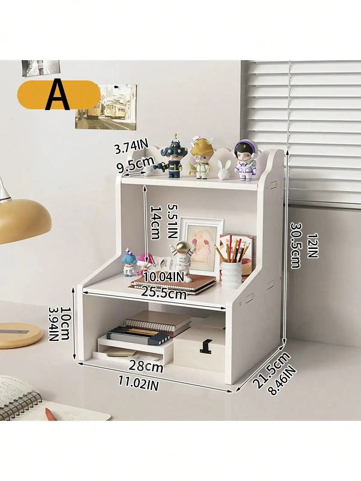 Multi Compartment White Desktop Storage Organizer, Multi-Layer Large Capacity Desk Caddy Shelf, Partition Stationery Holder, Space Saving Tabletop Display Rack Notebooks Cosmetics, Easy Assembly Desk Storage Unit For Home Off