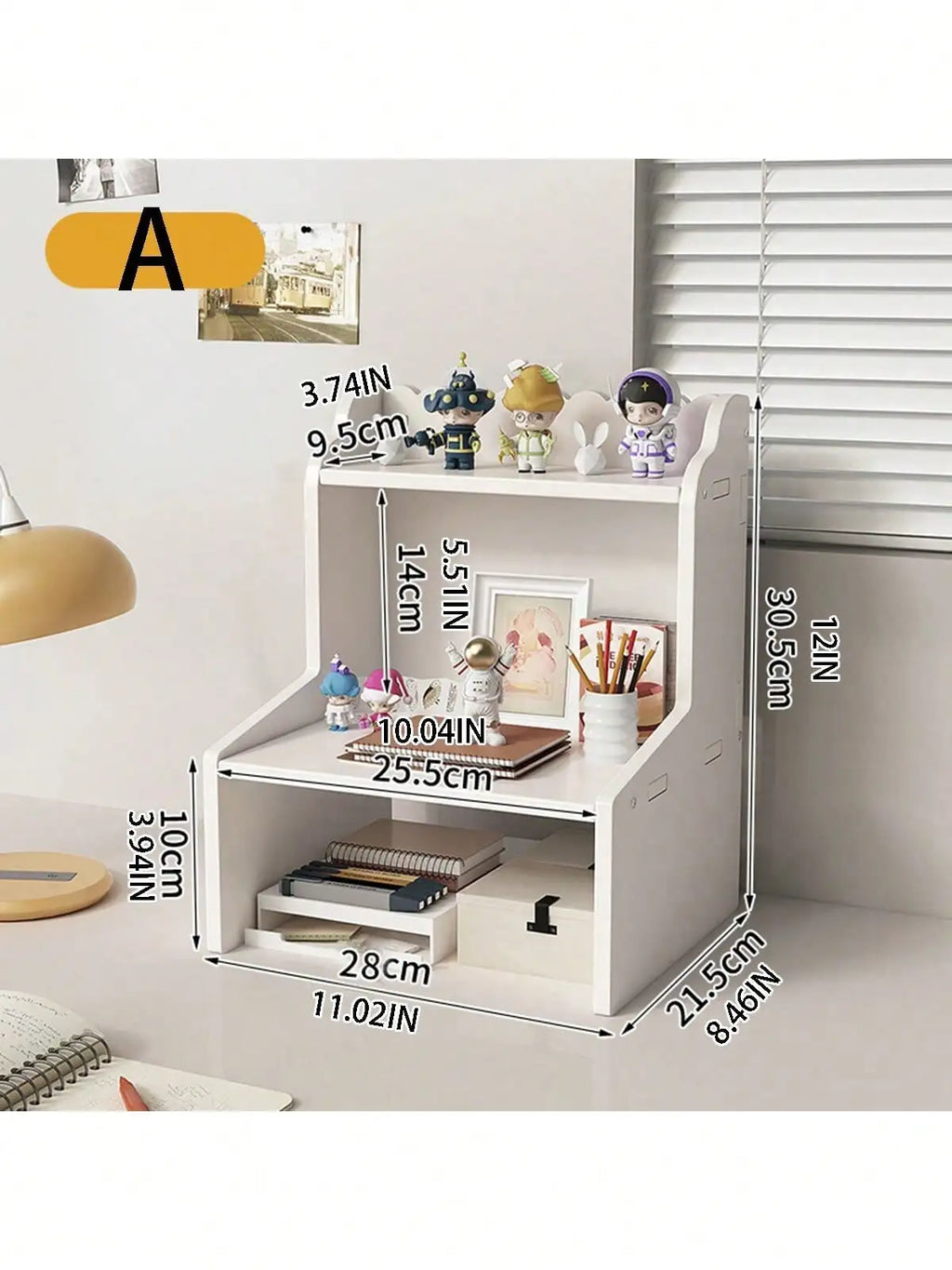 Multi Compartment White Desktop Storage Organizer, Multi-Layer Large Capacity Desk Caddy Shelf, Partition Stationery Holder, Space Saving Tabletop Display Rack Notebooks Cosmetics, Easy Assembly Desk Storage Unit For Home Off