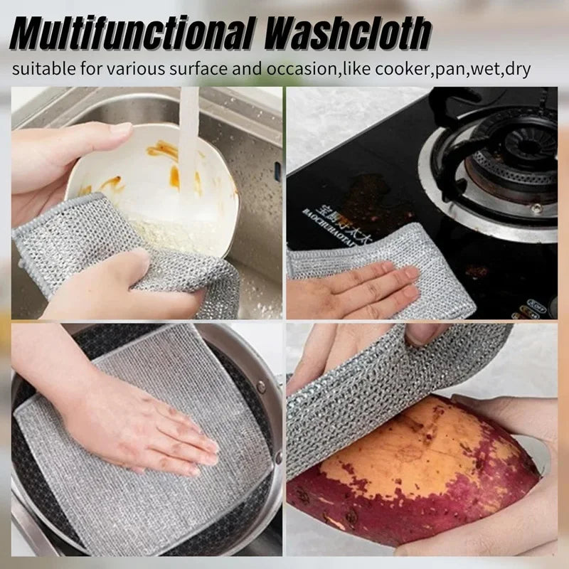 30PCS Magic Cleaning Cloth Thickened Double -sided Metal Steel Wire Rags Kitchen Dish Pot Washdishing Cloths Towel Clean Tools