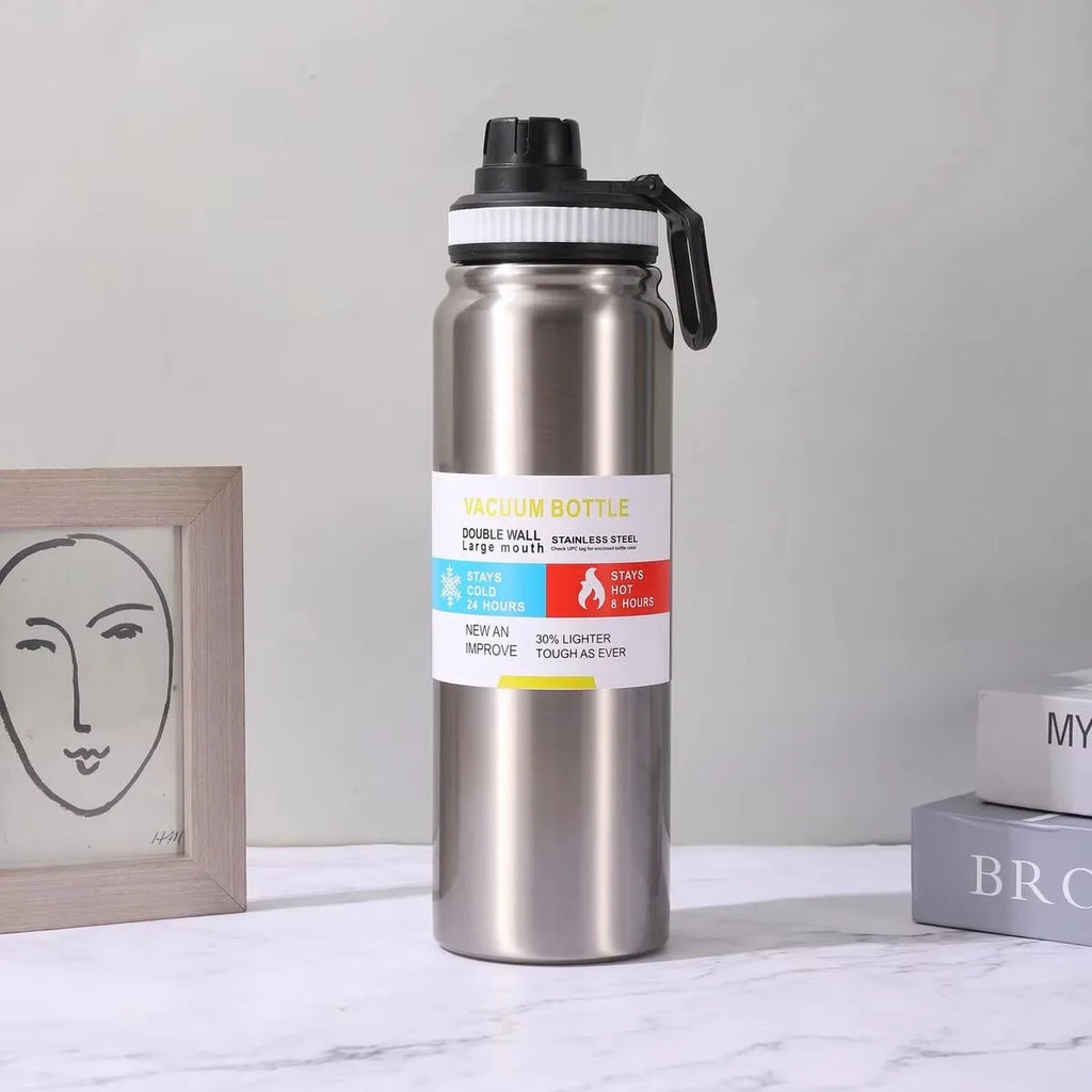 Insulated Stainless Steel Thermal Bottle 600-1000ML Vacuum Flask for Sports and Car Travel, Keeps Beverages Hot & Cold