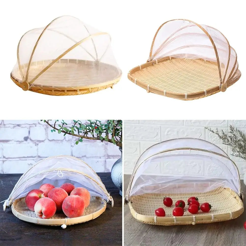 Anti-insect Dustproof Basket Anti-mosquito Hand-Woven Tent Basket Fruit Vegetable Tray Mesh Drying Dustpan Food Storage Basket