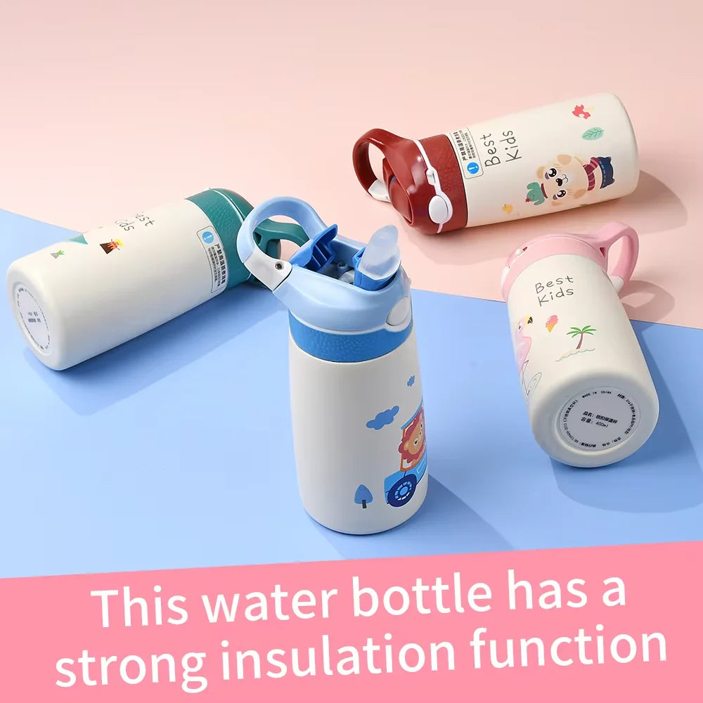 Kids Insulated 316 Stainless Steel Water Bottle with Straw, BPA-Free Sports Metal Water Bottle for Home, Office or Car, 14 OZ