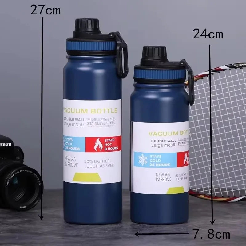 Insulated Stainless Steel Thermal Bottle 600-1000ML Vacuum Flask for Sports and Car Travel, Keeps Beverages Hot & Cold