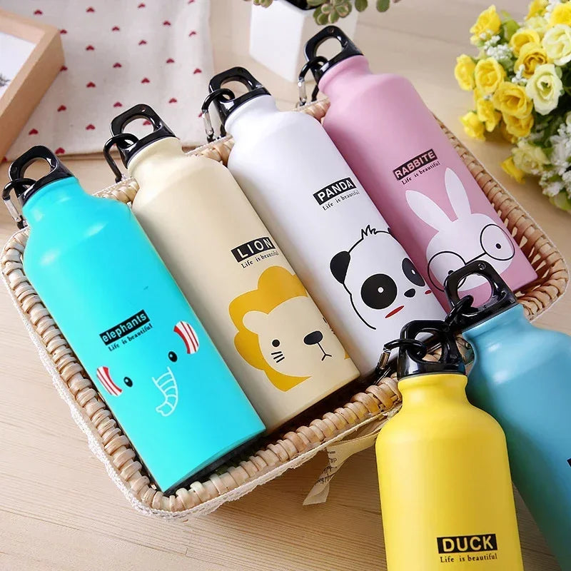 500ML Cartoon Aluminum Water Bottle Cute Animal Print  Stainless Steel Water Bottle with Lid Insulated Mug Coffee Mug