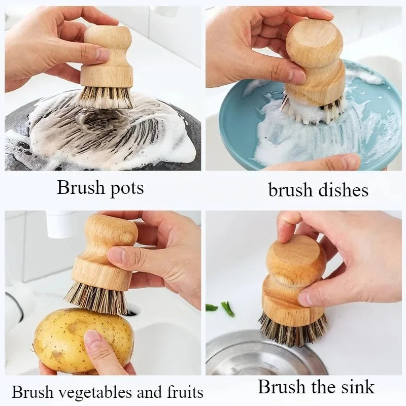 2pcs Dish Brush Kitchen Cleaning Brush Wooden Dish Brush with Natural Sisal and Coconut Durable Portable Eco Friendly Zero Waste
