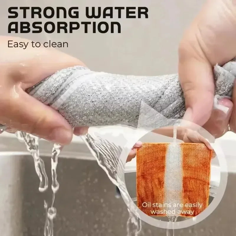 Dishcloth for Kitchen Magic Towel Kitchen Cloths Thickened Microfiber Wash Cloth Wire Dishwashing Rag Scouring Pad Cleaning Tool