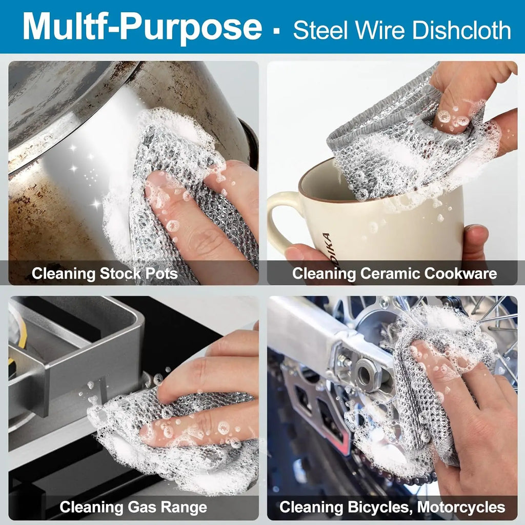 1/100pcs Magic Dishcloth Silver Wire Cleaning Kitchen Cloth Thickened Microfiber Wash Towel Built-in Sponge Steel Wire Ball Rag