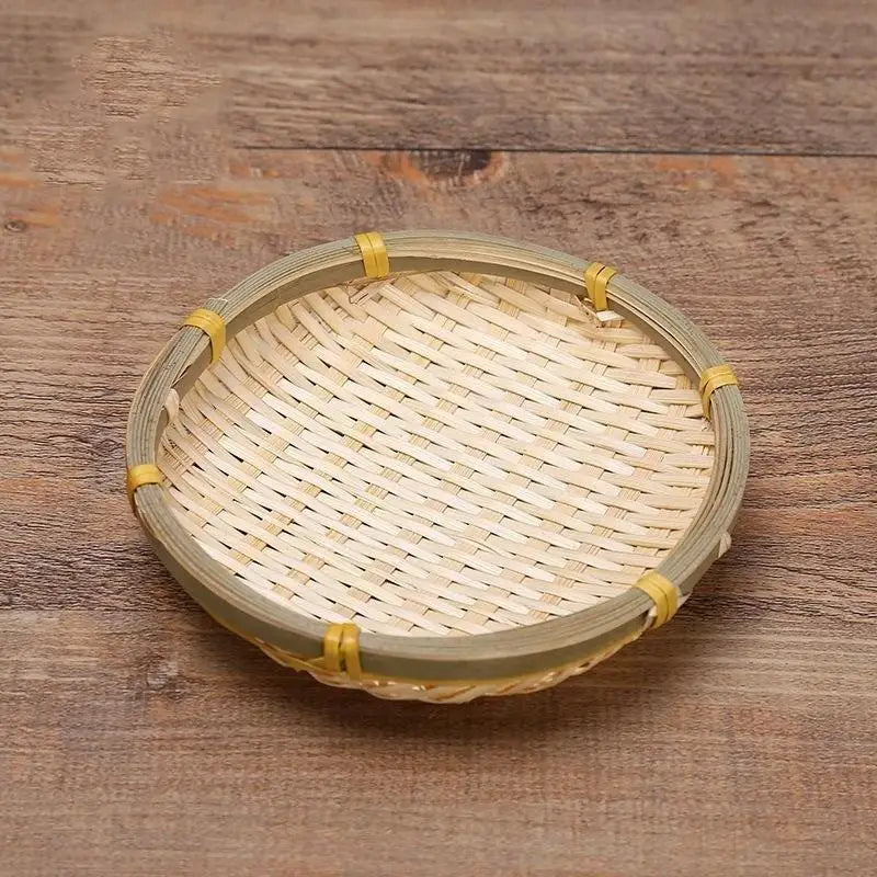 Hand‑Woven Natural Bamboo Tray Sturdy Eco‑Friendly for Food Serving Storage and Home Decoration