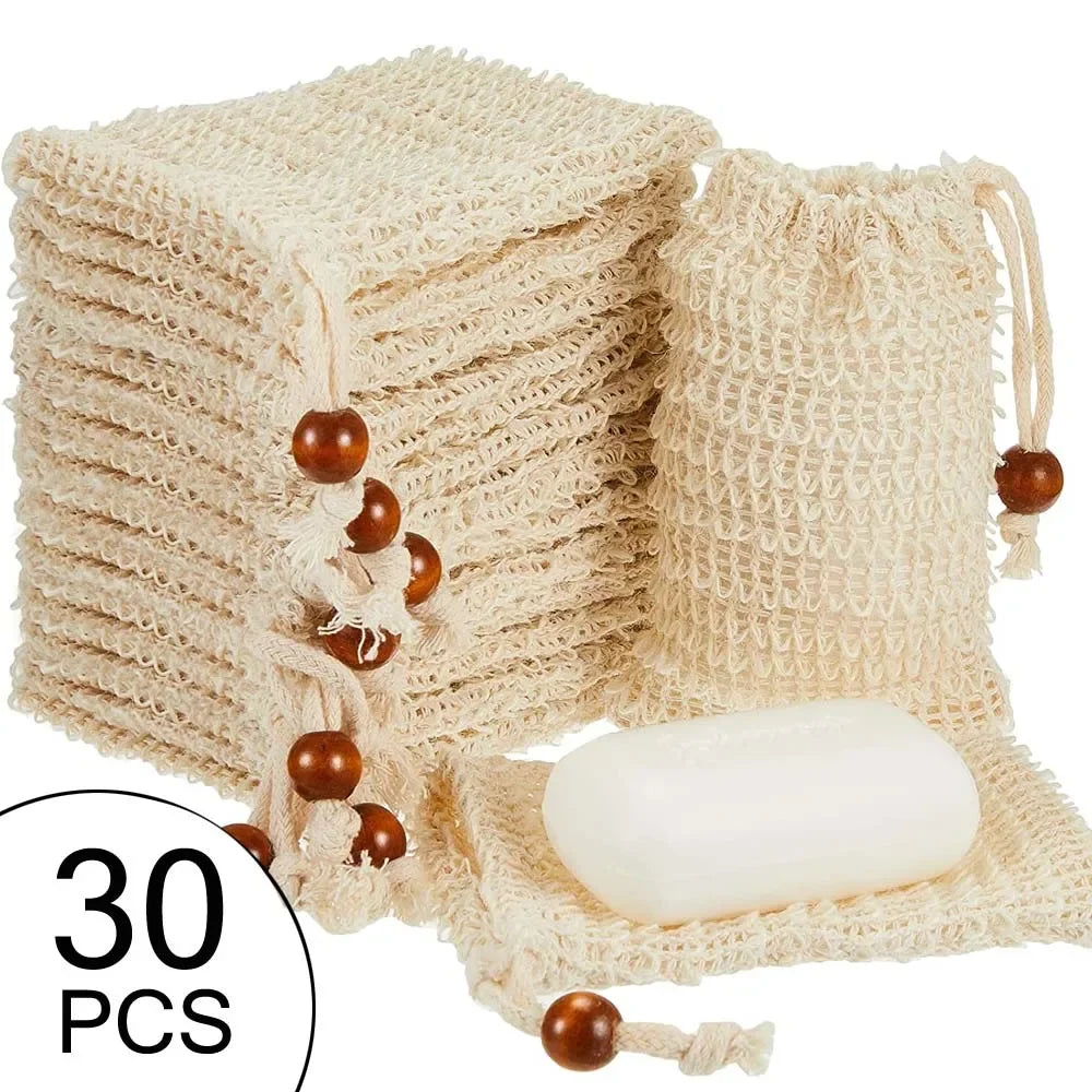 30 Pack Exfoliating Soap Bag Natural Soap Saver Pouch Bag for Shower Reusable Bath Soap Bags with Drawstring Bubble Foam Pocket