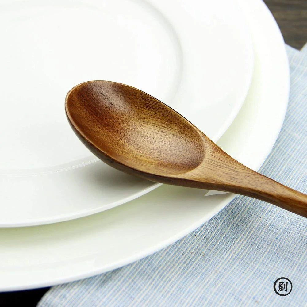 5 Pieces Wooden Spoon Soup Spoon and Fork Tableware Natural Ellipse Ladle Spoon Set Eco Friendly Products Spoons for Cooking