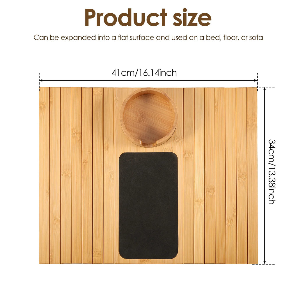 3 in 1 Couch Cup Holder Natural Bamboo Sofa Armrest Tray Foldable Beverage Cups Remote Control Phone Holder Multifunctional