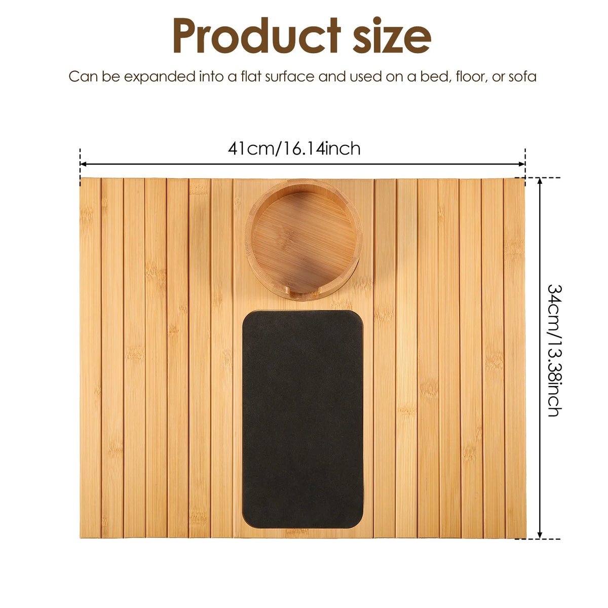 3 in 1 Couch Cup Holder Natural Bamboo Sofa Armrest Tray Foldable Beverage Cups Remote Control Phone Holder Multifunctional