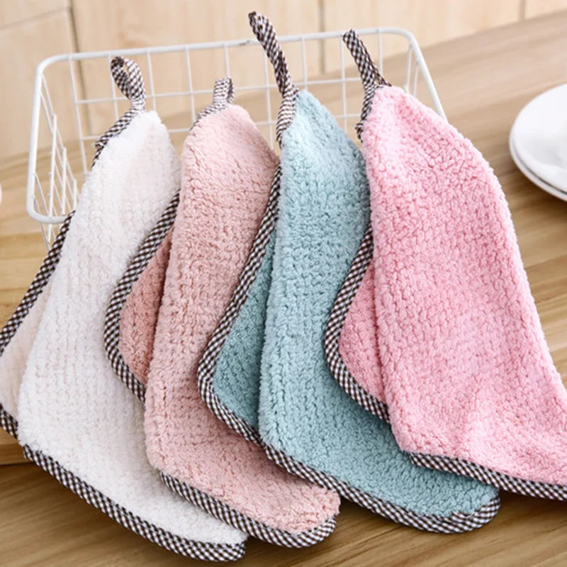Kitchen Towels Hangable Cleaning Cloth for Tableware Dish Cloth Microfiber Absorbent Household Cleaning Towels