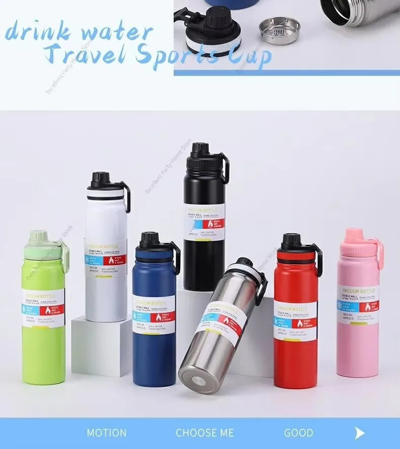 Insulated Stainless Steel Thermal Bottle 600-1000ML Vacuum Flask for Sports and Car Travel, Keeps Beverages Hot & Cold