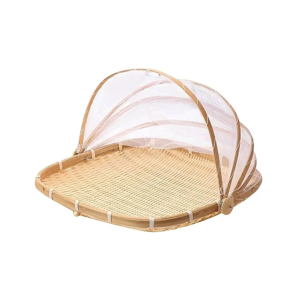 Anti-insect Dustproof Basket Anti-mosquito Hand-Woven Tent Basket Fruit Vegetable Tray Mesh Drying Dustpan Food Storage Basket