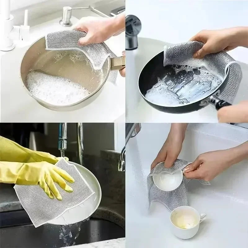 Dishcloth for Kitchen Magic Towel Kitchen Cloths Thickened Microfiber Wash Cloth Wire Dishwashing Rag Scouring Pad Cleaning Tool