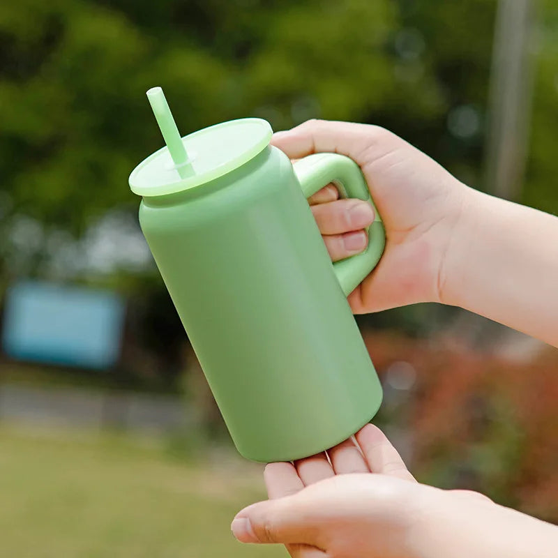 16ozMini Mason Insulated Cup with HandleStainless Steel Straw Insulated Cup Fashionable Couple Water Cup High Appearance Quality