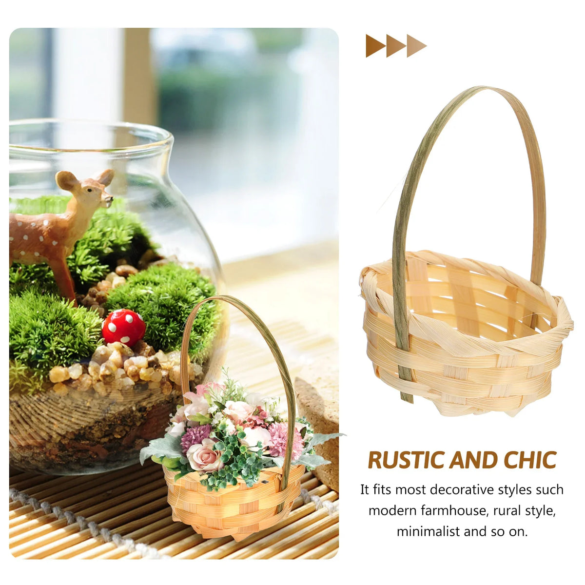 Wicker Basket Decor Bamboo Woven Flower Small Storage Mini Basket With Lid Miniature Mini Basket Hand-Woven Flower